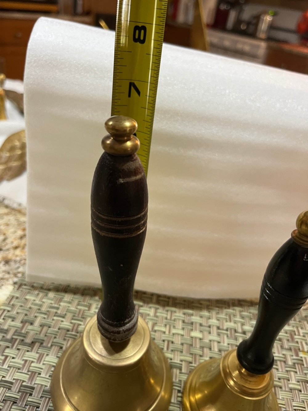 Vintage Brass Hand Bells with Wood Handles - Set of 2 - Picture 7 of 8